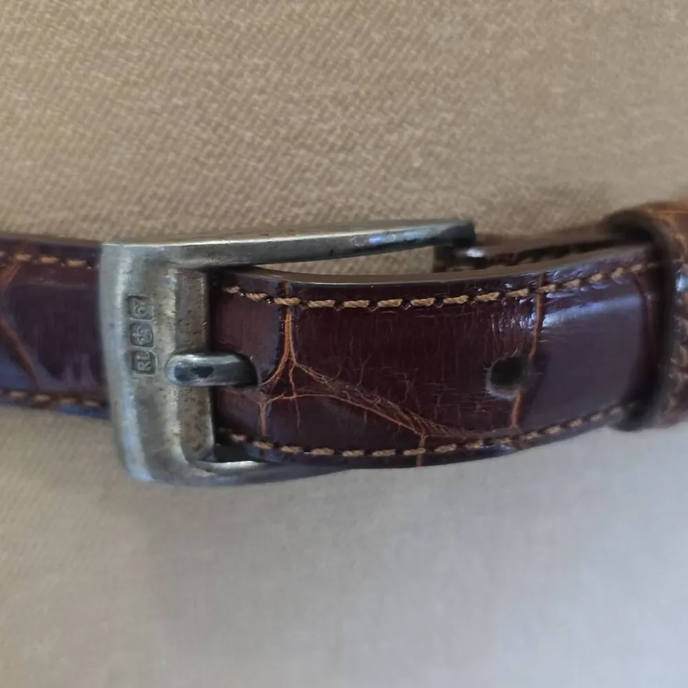 Ralph Lauren Vintage Brown American Alligator Belt with Silver Buckle, 26